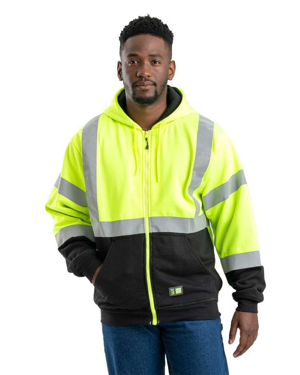 Berne HVF023 - Hi-Vis Class 3 Color Block Full-Zip Hooded Sweatshirt