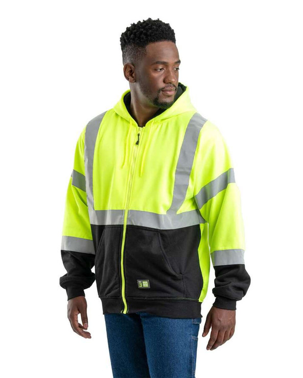 Berne HVF023 - Hi-Vis Class 3 Color Block Full-Zip Hooded Sweatshirt
