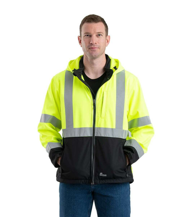 Berne HVJS206 - Hi-Vis Class 3 Hooded Soft Shell Jacket
