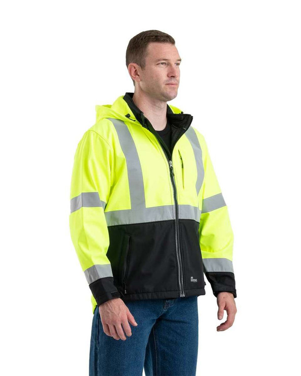 Berne HVJS206 - Hi-Vis Class 3 Hooded Soft Shell Jacket
