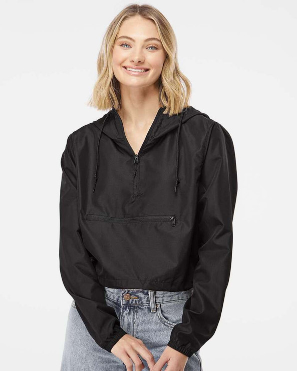 Independent Trading Co. EXP64CRP - Women's Lightweight Quarter-Zip Pullover Crop Windbreaker