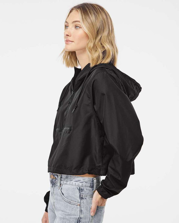 Independent Trading Co. EXP64CRP - Women's Lightweight Quarter-Zip Pullover Crop Windbreaker