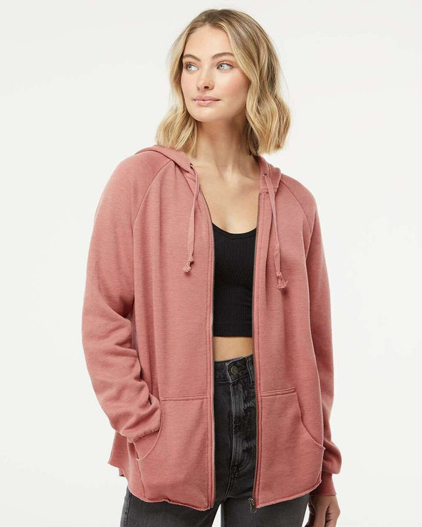 Independent Trading Co. PRM2500Z - Sudadera con capucha y cremallera completa California Wave Wash, mujer