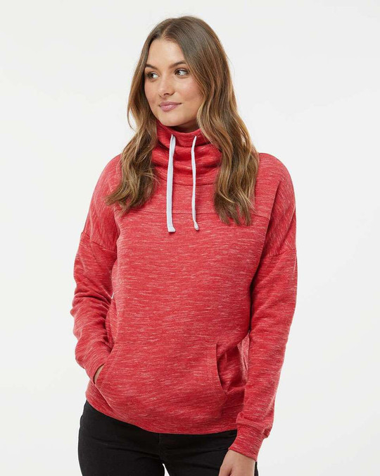 J. America 8673 - Women’s Mélange Fleece Cowl Neck Sweatshirt