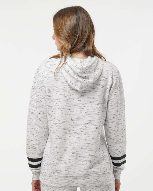 J. America 8674 - Sudadera con capucha y mangas de rayas de vellón Mélange para mujer