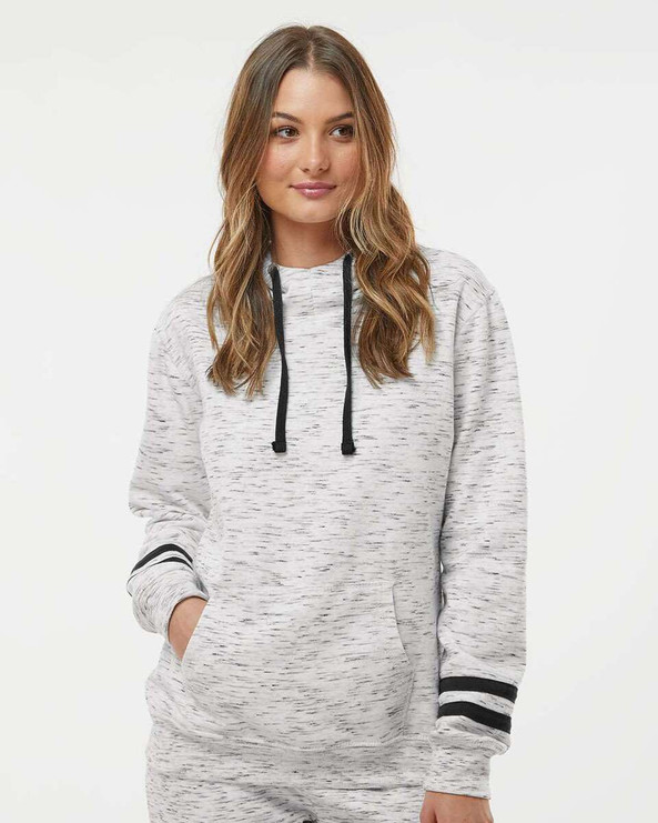 J. America 8674 - Sudadera con capucha y mangas de rayas de vellón Mélange para mujer