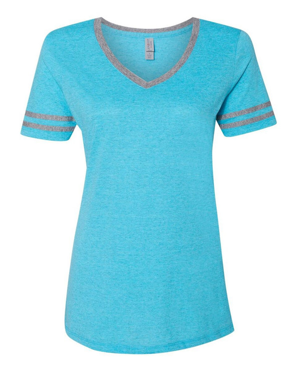 JERZEES 602WVR - Camiseta de mujer Varsity Triblend con cuello en V
