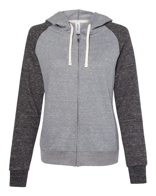 JERZEES 92WR - Sudadera con capucha y cremallera para mujer Snow Heather French Terry