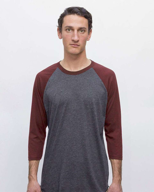 Los Angeles Apparel FF53 - USA-Made Three Quarter Sleeve Raglan Baseball T-Shirt