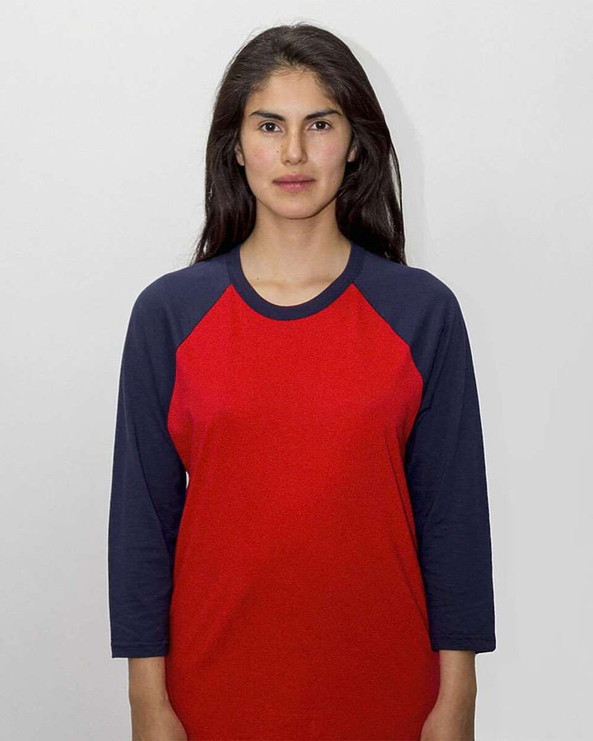 Los Angeles Apparel FF53 - Camiseta de béisbol de manga raglán y tres cuartos, fabricada en EE.UU.
