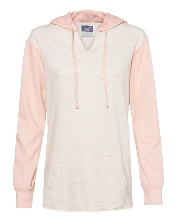 MV Sport W20145 - Women’s French Terry Hooded Pullover with Colorblocked Sleeves