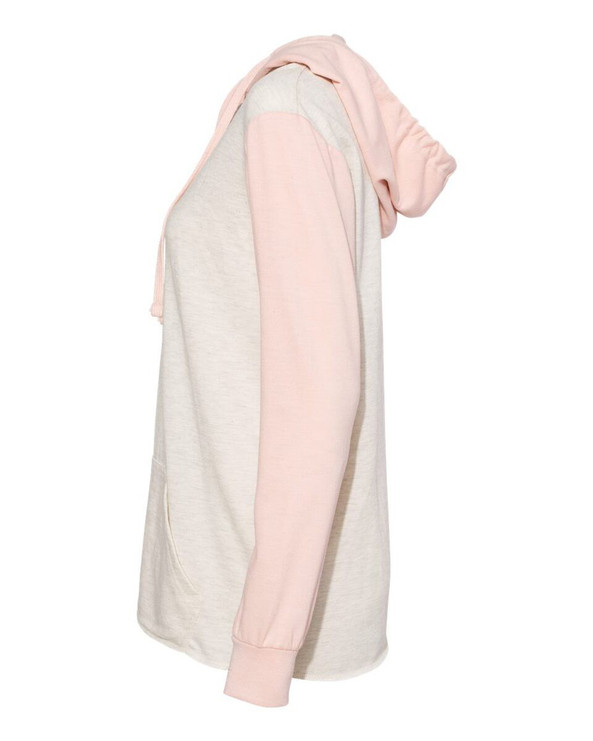 MV Sport W20145 - Women’s French Terry Hooded Pullover with Colorblocked Sleeves