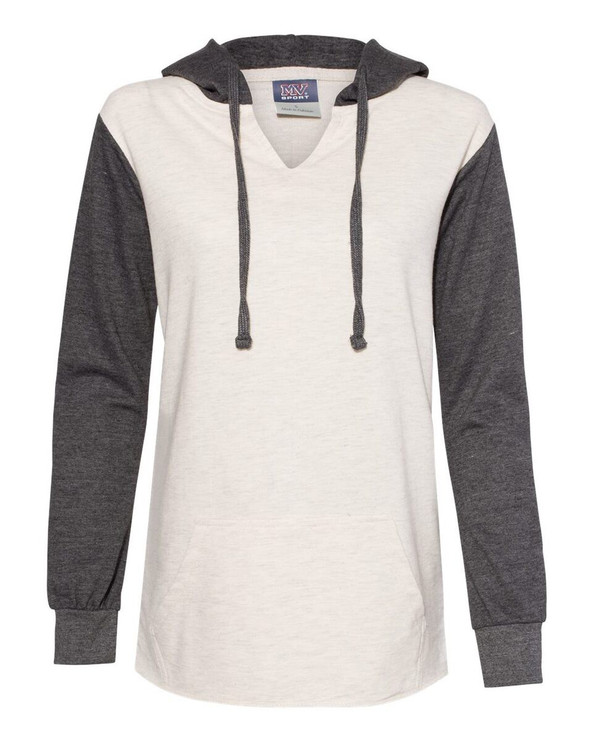 MV Sport W20145 - Jersey con capucha de rizo francés y mangas con bloques de color para mujer