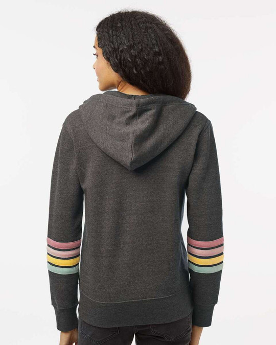 MV Sport W22732 - Sudadera con capucha y cremallera completa y mangas a rayas para mujer