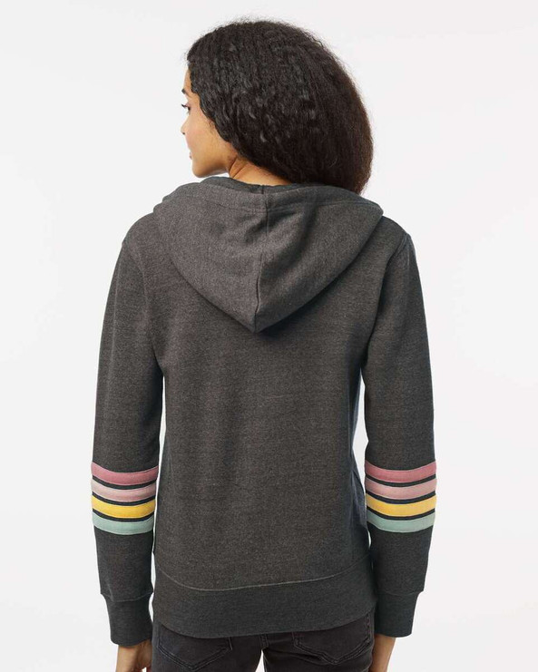 MV Sport W22732 - Women's Striped Sleeves Full-Zip Hooded Sweatshirt