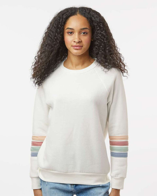 MV Sport W23152 - Sudadera de cuello redondo con mangas a rayas para mujer