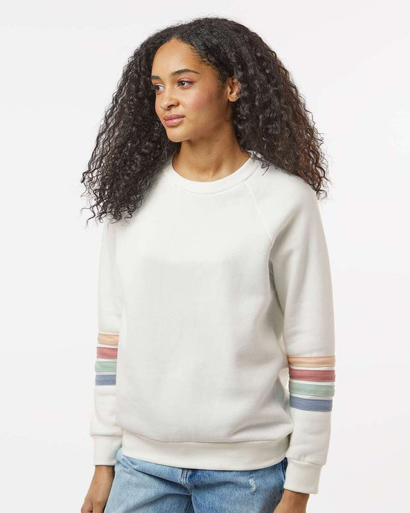 MV Sport W23152 - Sudadera de cuello redondo con mangas a rayas para mujer