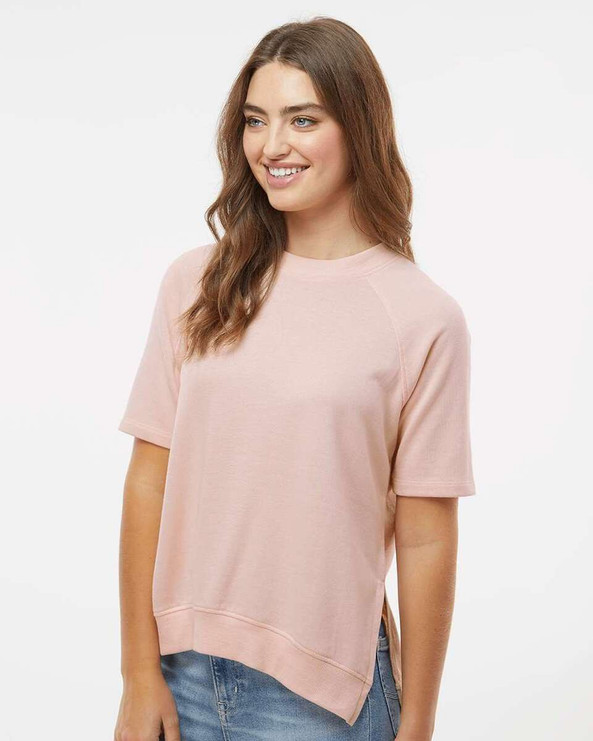 MV Sport W23711 - Jersey de manga corta y cuello redondo de rizo francés para mujer