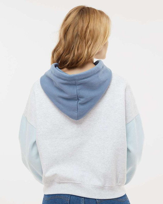MV Sport W23716 - Sudadera con capucha Sueded Fleece Colorblocked Crop de mujer