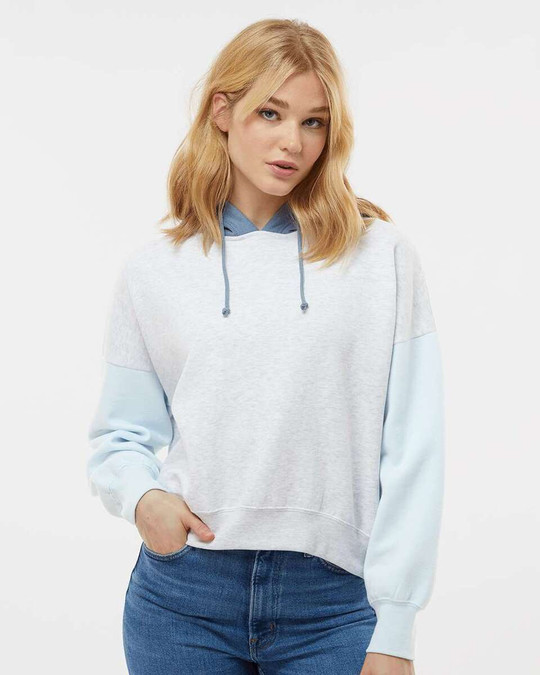 MV Sport W23716 - Sudadera con capucha Sueded Fleece Colorblocked Crop de mujer