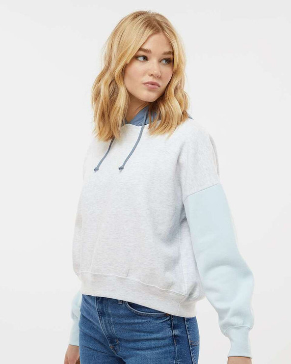MV Sport W23716 - Women's Sueded Fleece Colorblocked Crop Hooded Sweatshirt