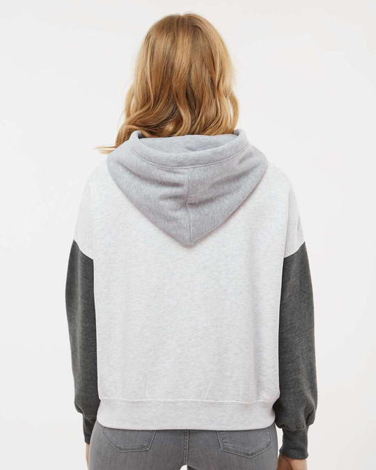 MV Sport W23716 - Sudadera con capucha Sueded Fleece Colorblocked Crop de mujer