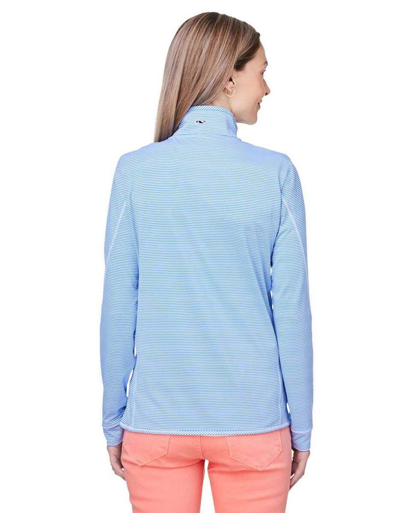 vineyard vines K002521 - Jersey de mujer con media cremallera Sankaty de microrayas