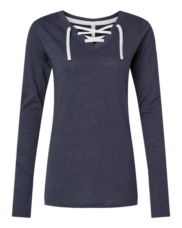 LAT 3538 - Camiseta de manga larga de encaje de punto fino para mujer