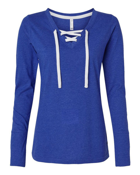LAT 3538 - Women's Fine Jersey Lace-Up Long Sleeve T-Shirt