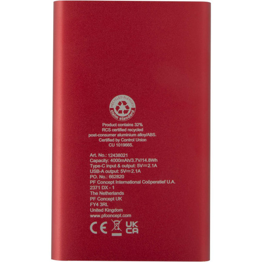 Pep 4000 mAh Type-C recycled aluminium power bank  - EgotierPro 124380