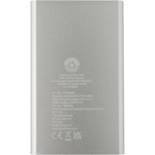 Pep 4000 mAh Type-C recycled aluminium power bank  - EgotierPro 124380