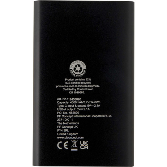 Pep 4 000 mAh Type C-powerbank av återvunnen aluminium  - EgotierPro 124380