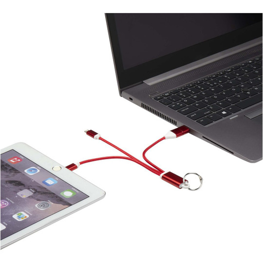 Metal 4-in-1 oplaadkabel van gerecycled aluminium met sleutelhanger - EgotierPro 124382