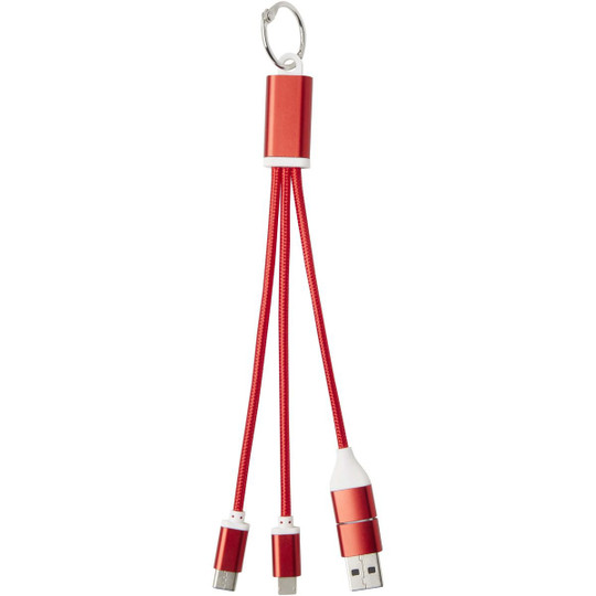 Metal 4-in-1 recycled aluminium charging cable with keychain - EgotierPro 124382