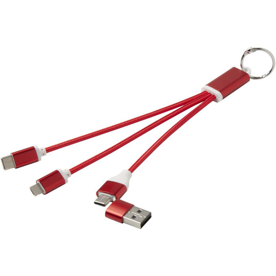Metal 4-in-1 oplaadkabel van gerecycled aluminium met sleutelhanger - EgotierPro 124382
