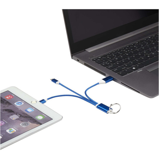 Metal 4-in-1 recycled aluminium charging cable with keychain - EgotierPro 124382