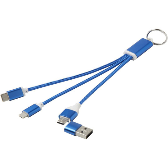Metal 4-in-1 recycled aluminium charging cable with keychain - EgotierPro 124382
