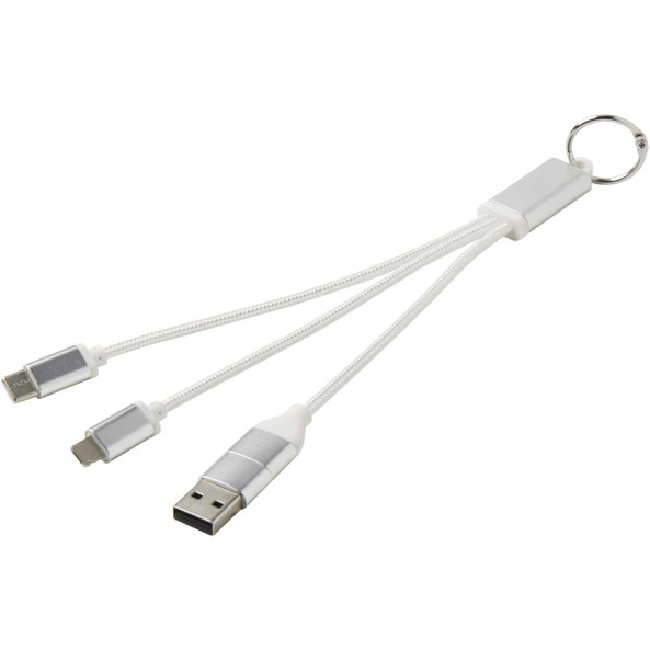 Metal 4-in-1 recycled aluminium charging cable with keychain - EgotierPro 124382