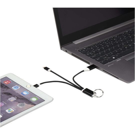 Metal 4-in-1 Ladekabel aus recyceltem Aluminium mit Schlüsselanhänger - EgotierPro 124382