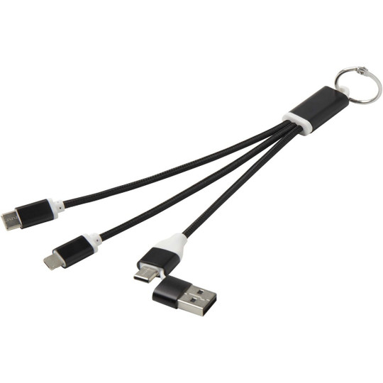 Metal 4-in-1 Ladekabel aus recyceltem Aluminium mit Schlüsselanhänger - EgotierPro 124382