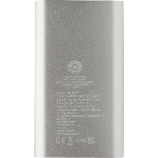 Batterie de secours sans fil en aluminium recyclé Juice type-C de 4 000 mAh  - EgotierPro 124384