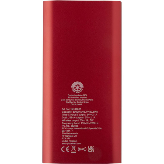 Juice 8000 mAh Type-C recycled aluminium wireless power bank - EgotierPro 124385