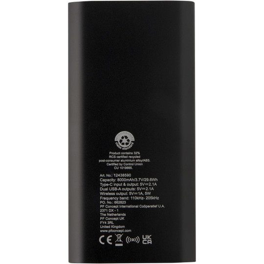 Juice 8000 mAh Type-C recycled aluminium wireless power bank - EgotierPro 124385