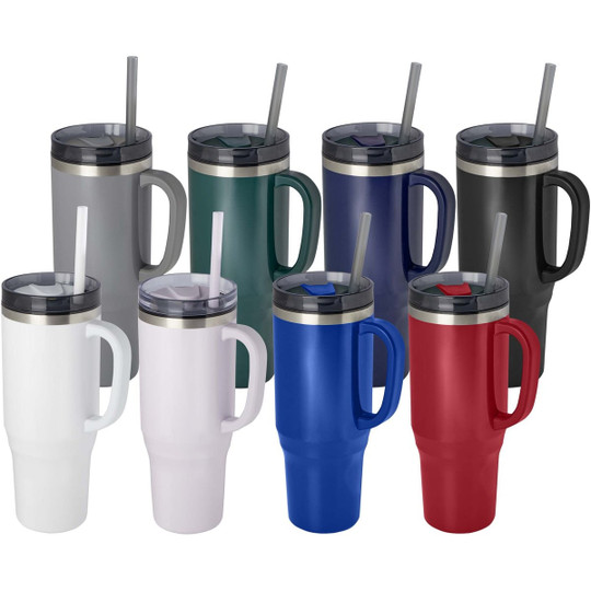 Mug isotherme Melbourne 1200 ml certifié RCS avec paille - EgotierPro 100801