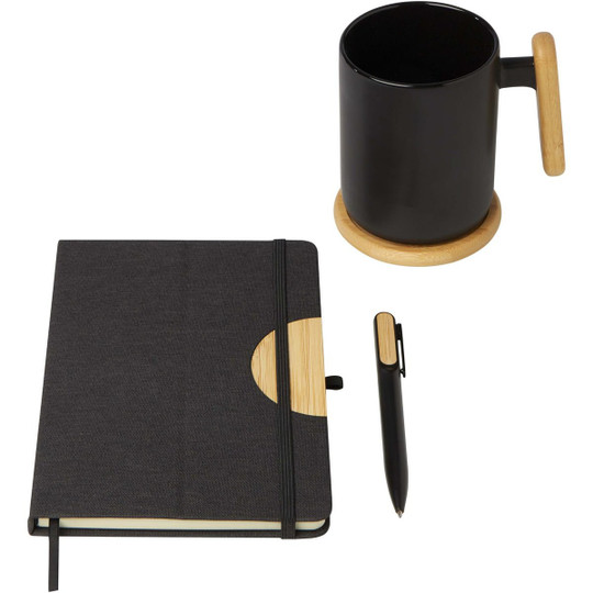 Laura A5 hard cover notebook and ballpoint pen gift set (black ink) - EgotierPro 107911