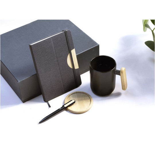 Laura A5 hard cover notebook and ballpoint pen gift set (black ink) - EgotierPro 107911