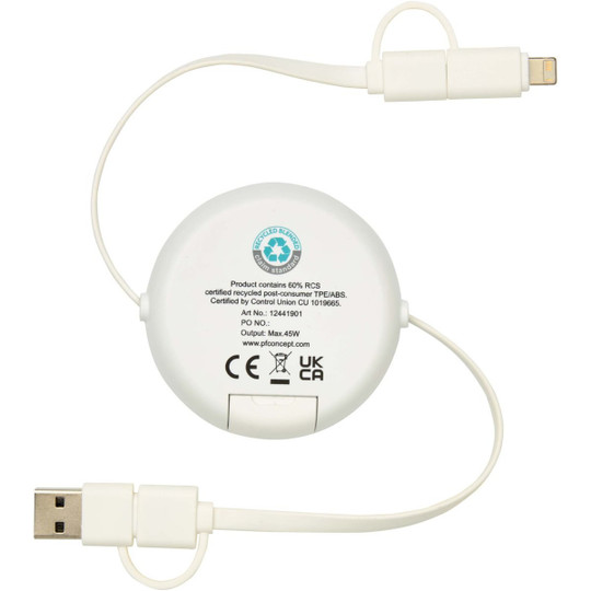Chechia 5-in-1 recycled plastic 100 cm retractable data sync and 45W fast charge cable - EgotierPro 124419