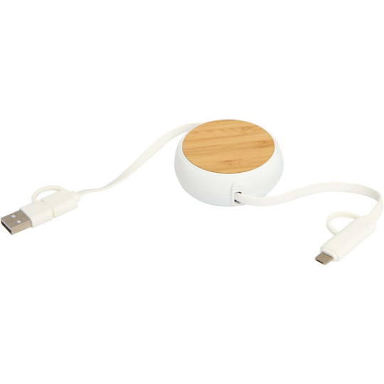 Chechia 5-in-1 recycled plastic 100 cm retractable data sync and 45W fast charge cable - EgotierPro 124419