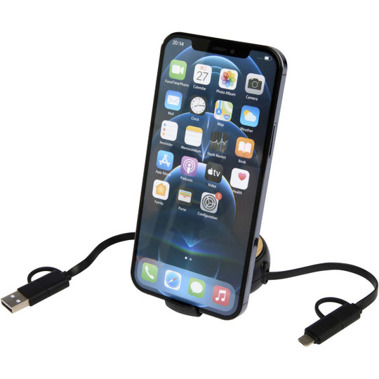 Chechia 5-in-1 recycled plastic 100 cm retractable data sync and 45W fast charge cable - EgotierPro 124419