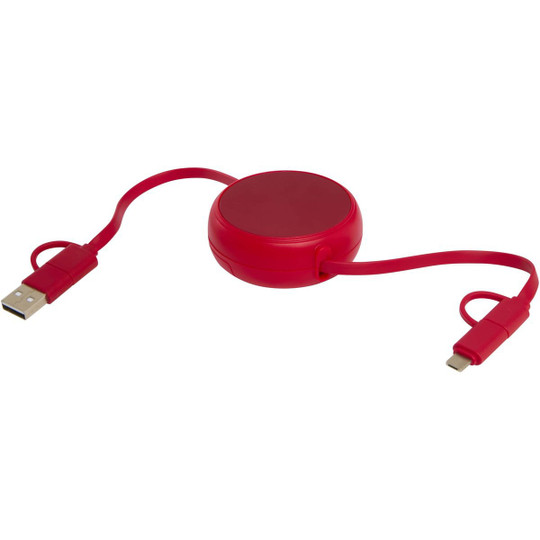 Alasia 5-in-1 100 cm recycled plastic and aluminium retractable data sync and 45W fast charge cable - EgotierPro 124420